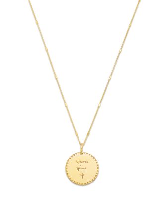 Zoë Chicco - 14K Yellow Gold Mantra Never Give Up Disc Pendant Necklace, 18"
