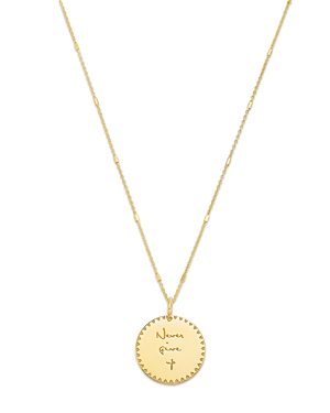 Zoë Chicco 14k Yellow Gold Mantra Never Give Up Disc Pendant Necklace, 18
