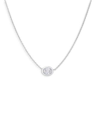 Roberto Coin - 18K White Gold Sienna Diamond Oval Bezel Pendant Necklace, 16-18"