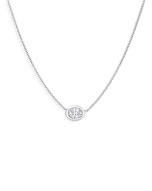 Shop Roberto Coin 18k White Gold Sienna Diamond Oval Bezel Pendant Necklace, 16-18