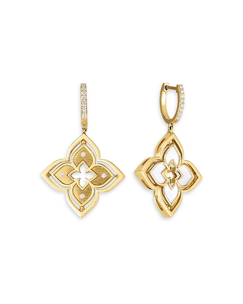 Roberto Coin 18k Yellow Gold Venetian Princess Pirouette Mother Of Pearl & Diamond Reversible Flower Drop Earring In Gold/white