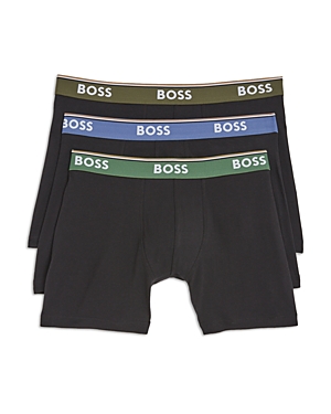 Hugo Boss Power Cotton Blend Logo Waistband Boxer Briefs, Pack Of 3 In Green/dark Green/blue