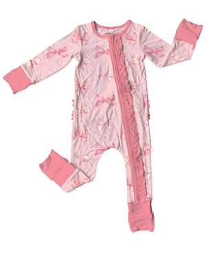 Shop Laree + Co Girls' Carmen Bamboo Ruffle Convertible Footie - Baby, Toddler In Pink