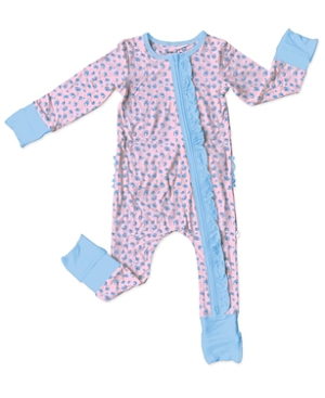 Shop Laree + Co Girls' Lillian Leopard Bamboo Ruffle Convertible Footie - Baby In Pink