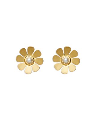 Lele Sadoughi - Imitation Pearl Daisy Button Earrings in 14K Gold Plated