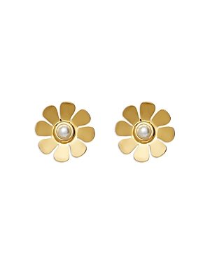 Imitation Pearl Daisy Button Earrings in 14K Gold Plated