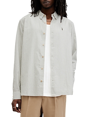 Shop Allsaints Villard Relaxed Fit Button Down Shirt In Lilly White