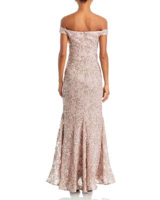 Off-the-Shoulder Embellished Lace Gown - Exclusive