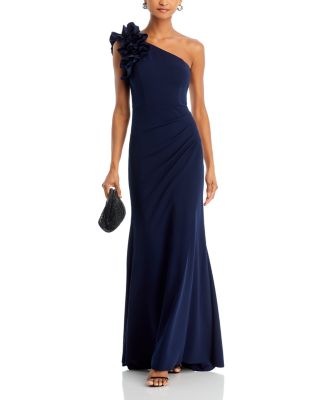 One Shoulder Ruffle Crepe Gown - 100% Exclusive