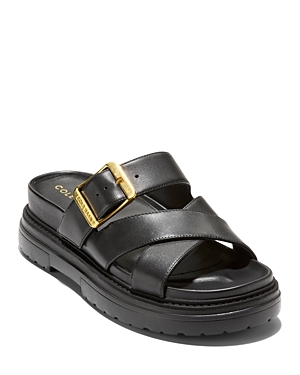 Shop Cole Haan Women's Fraya Buckled Platform Slide Sandals In Black Leather