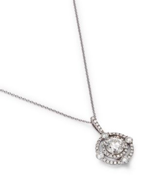 Diamond Double Halo Pendant Necklace in 18K White Gold, 18"