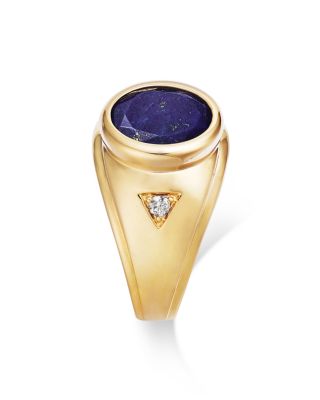 Men's Lapis & Diamond Ring in 14K Yellow Gold