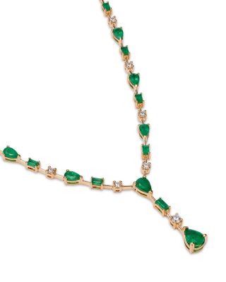 Emerald & Diamond Y Necklace in 14K Yellow Gold, 18" 