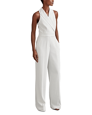 Shop Reiss Lainey Tux Jumpsuit In White