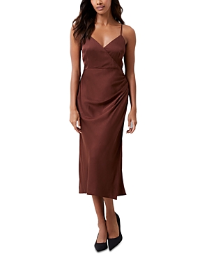 Shop French Connection Ennis Satin Midi Dress In Chocolate