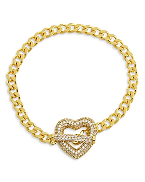 Shop By Adina Eden Pave Heart Toggle Cuban Link Bracelet, 7.5 In Gold