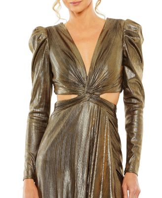 Princess Sleeve Cut Out Metallic Gown
