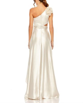 Ruffled One Shoulder Cut Out Hi-Low Gown