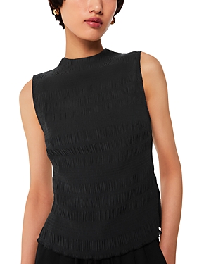Whistles Womens Black Plisse Round-neck Sleeveless Stretch-woven Top In Black