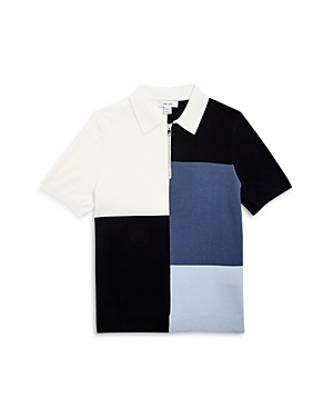 Shop Reiss Boys' Color Block Knit Polo Shirt - Big Kid In Blue