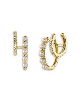 Moon & Meadow - 14K Yellow Gold Jackie Cultured Freshwater Pearl & Diamond Double Hoop Earrings