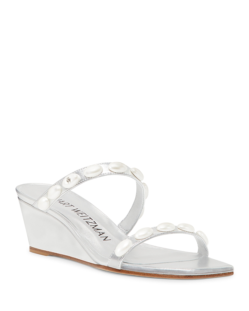 Stuart Weitzman Pearlita 50 Wedge Slide Sandal In Silver