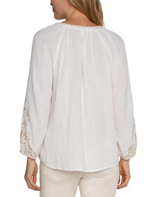 Embroidered Split Neck Top