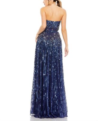Strapless Hand Embellished Beaded A Line Gown