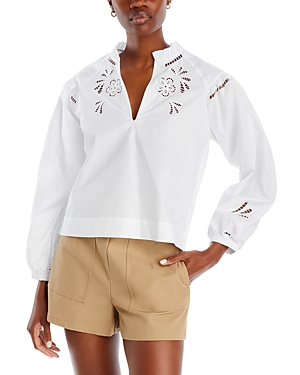 Shop Aqua Embroidered Cotton Long Sleeve Blouse - 100% Exclusive In White