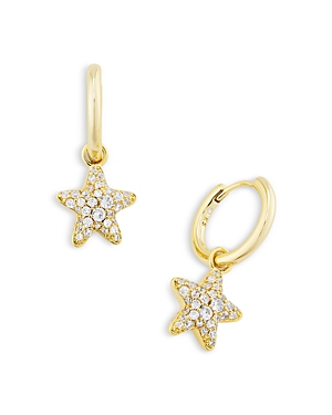 Shop Kendra Scott Jae Pave Star Removable Charm Huggie Hoop Earrings In 14k Gold Plated In Gold White Crystal