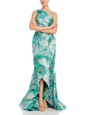 Teri Jon by Rickie Freeman - Jacquard Asymmetric Ruffled Gown