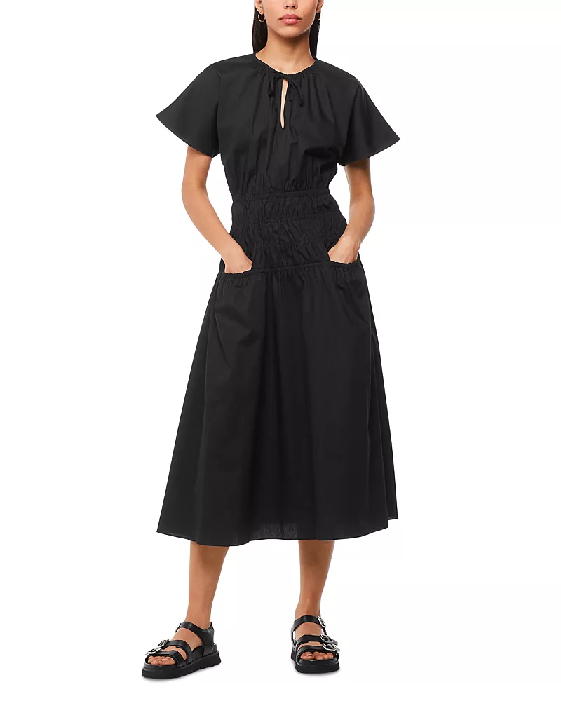 Whistles Poplin Shirred Dress