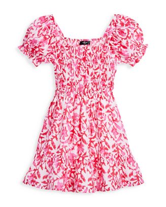Aqua Girls' Metallic Floral Print Dress Big Kid Black Size Small
