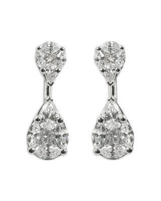 ZYDO - 18K White Gold Mosaic Diamond Drop Earrings