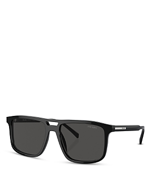 Shop Prada Rectangular Sunglasses, 58mm In Black/gray Solid
