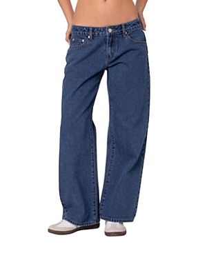 Edikted Petite Raelynn Washed Low Rise Jeans In Blue Washed