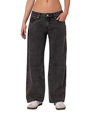 Shop Edikted Petite Raelynn Washed Low Rise Jeans In Black Washed