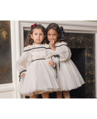 Girls' Coco Caramel Tulle Dress with Sheer Puff Tulle Sleeves - Baby, Little Kid, Big Kid