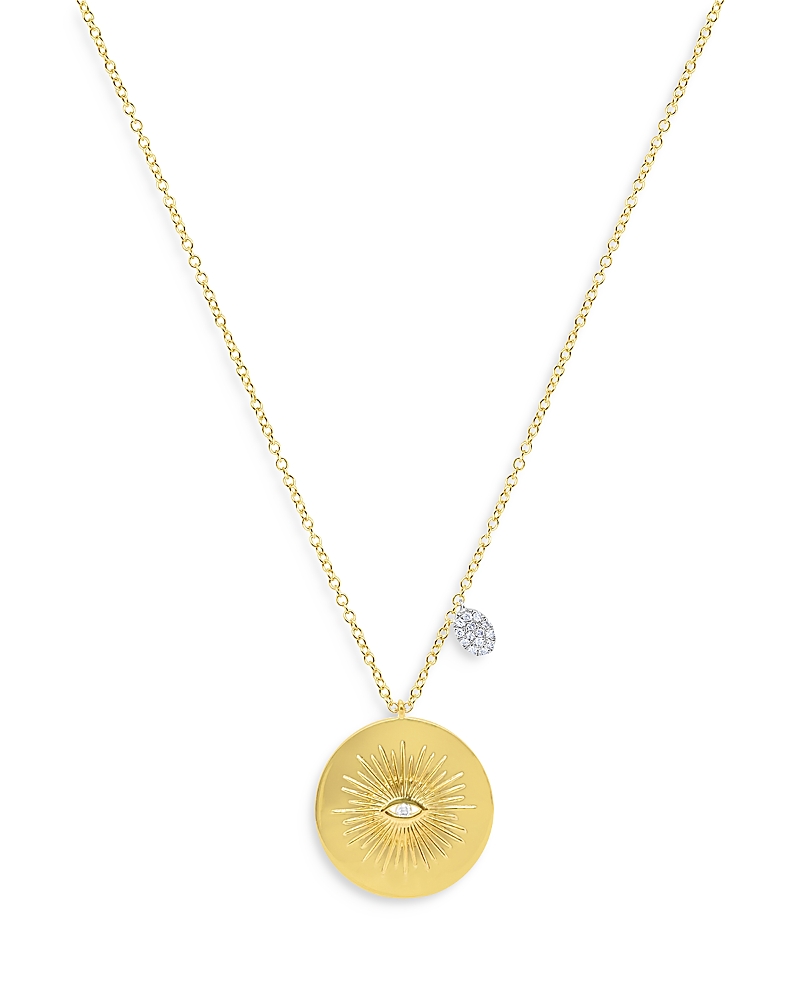 Meira T 14k White & Yellow Gold Diamond Sunray Evil Eye Disc & Dangle Accent Pendant Necklace, 18-20 In Gold