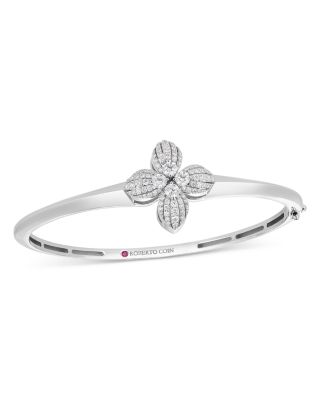 18K White Gold Love in Verona Diamond Flower Bangle Bracelet - Exclusive