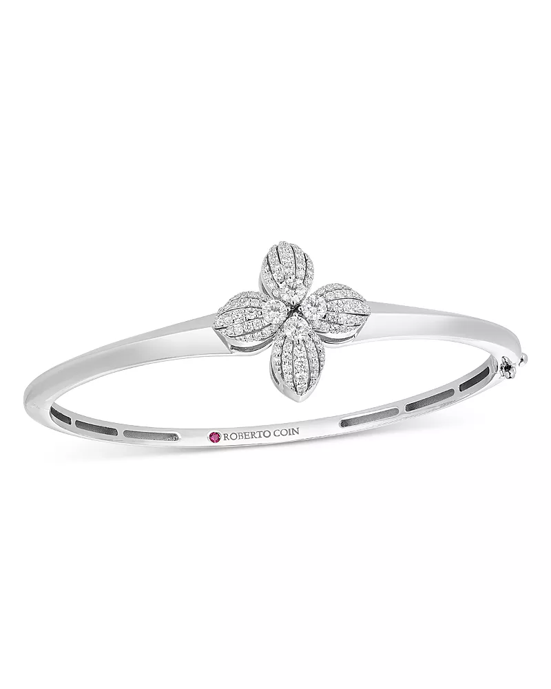Roberto Coin 18K White Gold Love in Verona Diamond Flower Bangle Bracelet - Exclusive