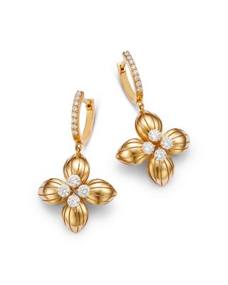 Roberto Coin - 18K Yellow Gold Love in Verona Diamond Flower Drop Earrings - Exclusive