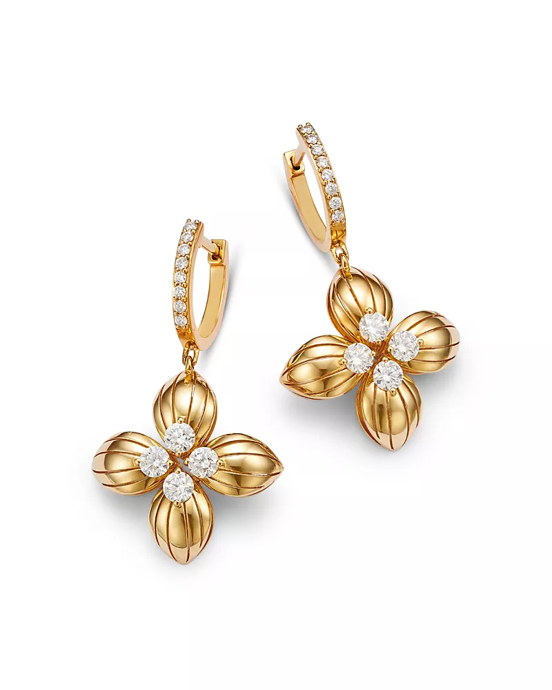 Roberto Coin 18K Yellow Gold Love in Verona Diamond Flower Drop Earrings - Exclusive