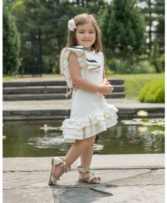 Girls' Alex White Ruffle Dress with Black Contrast Line - Baby, Little Kid, Big Kid