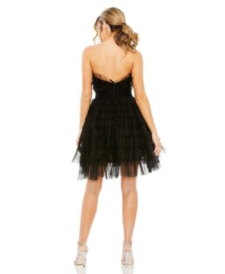 Feathered Strapless Tulle Fit and Flare Dress