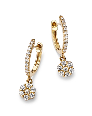 Diamond Flower Dangle Hoop Earrings in 14K Yellow Gold, 0.75 ct. t.w.