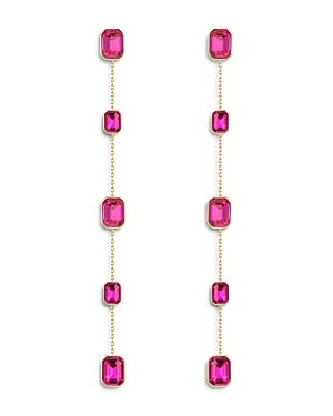 Shop Ettika Color Crystal Linear Drop Earrings In 18k Gold Plated In Pink/gold