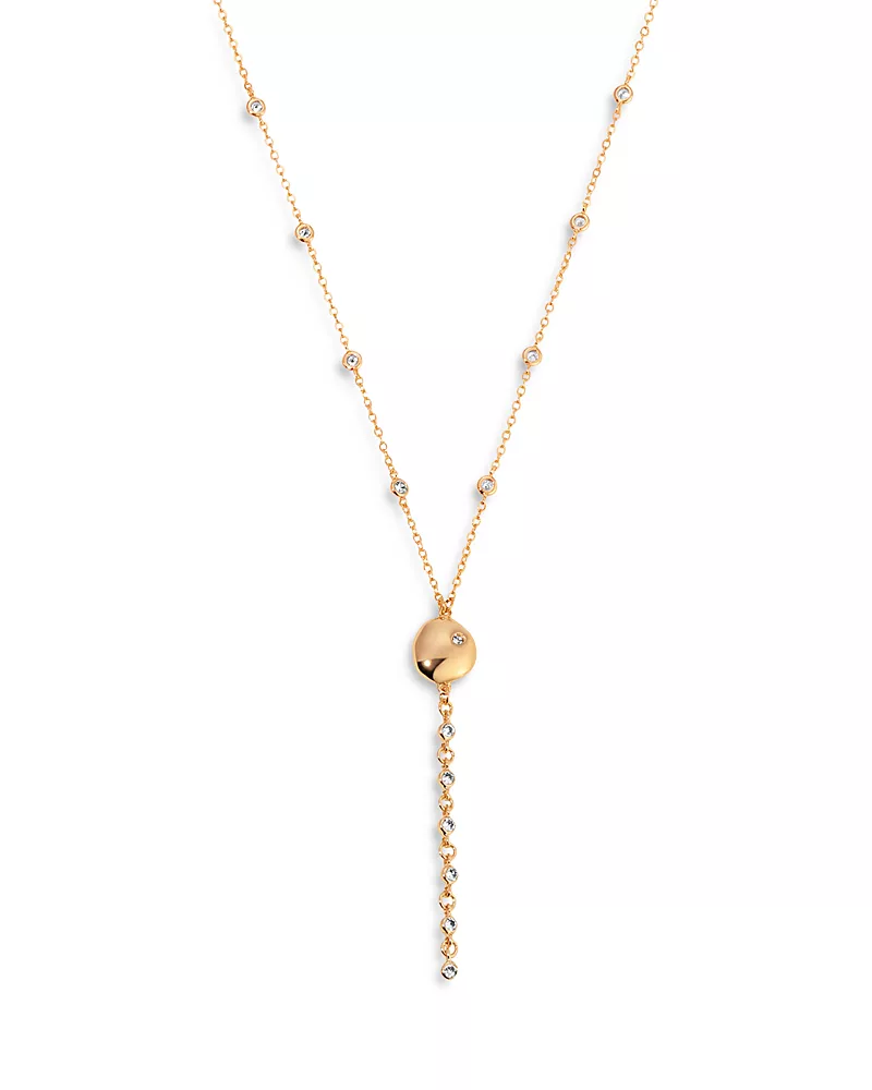 Ettika Cubic Zirconia Polished Pebble Lariat Necklace in 18K Gold Plated, 22