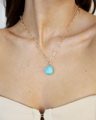 Gemstone Nugget Chain Link Pendant Necklace in 18K Gold Plated, 15"-20"