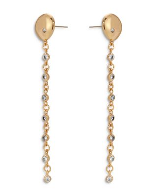 Pav&amp;eacute; Polished Pebble Chain Link Linear Drop Earrings